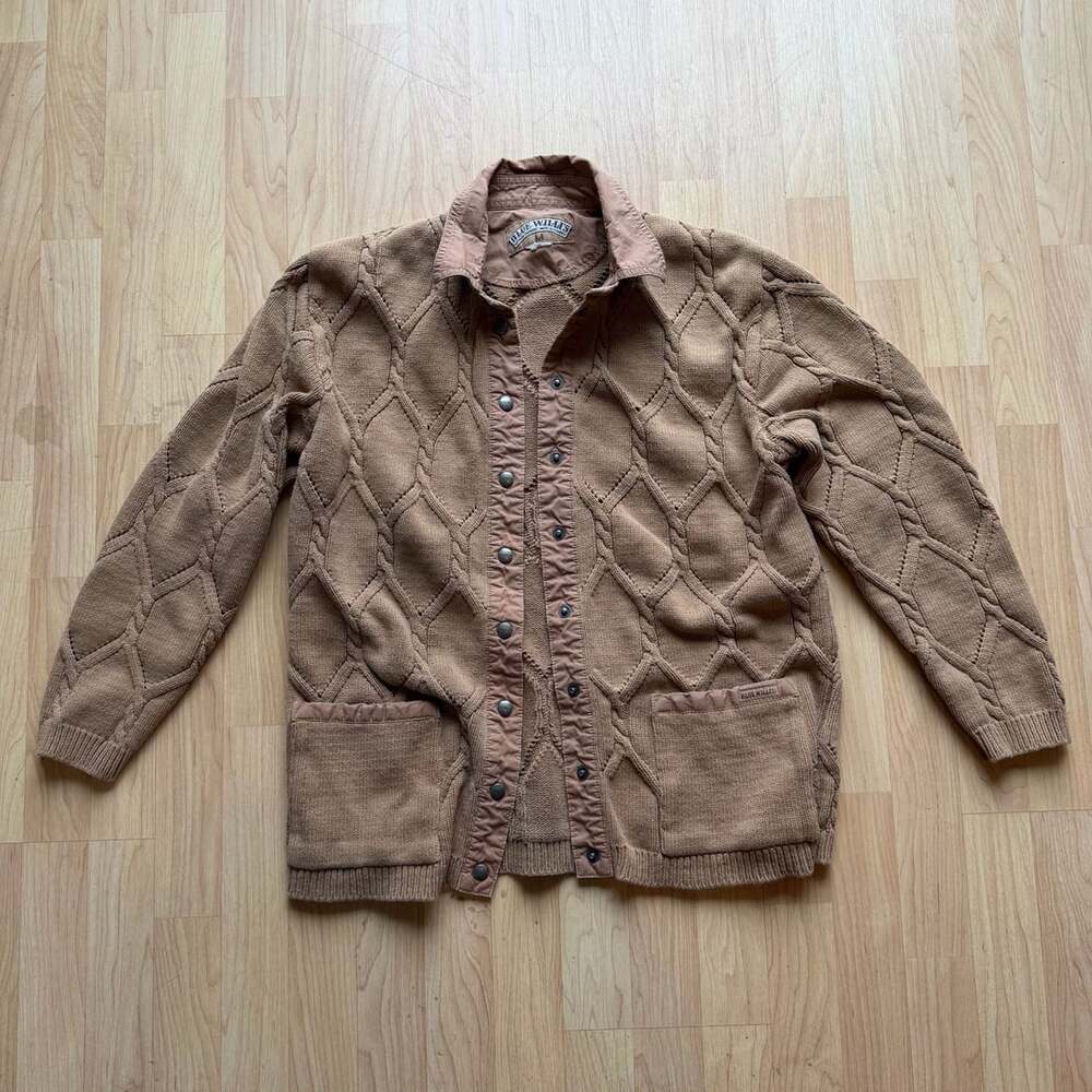 Vintage Blue Willi's Natural Garment Cable Knit Button Up Cardigan Sweater Jacke
